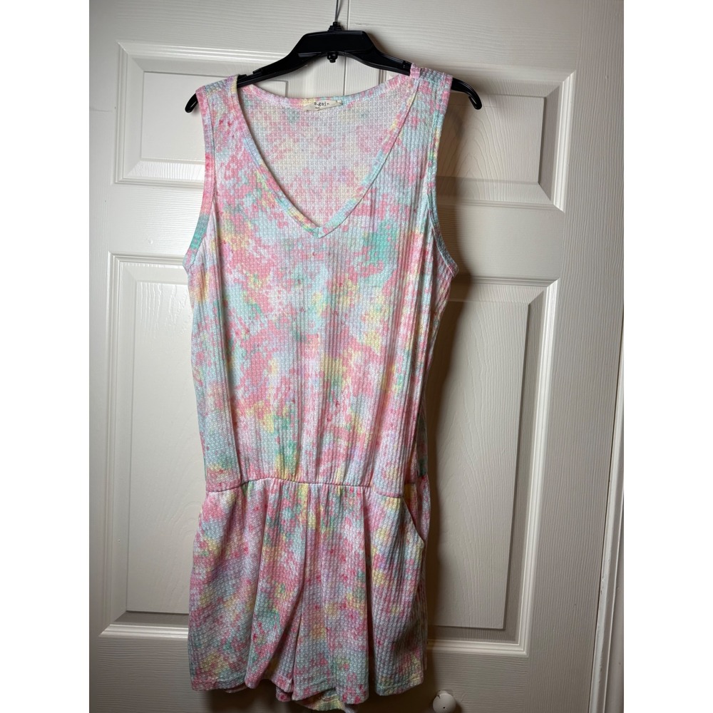 a.gain waffle knit colorful v‎ neck tie-dye romper 2XL